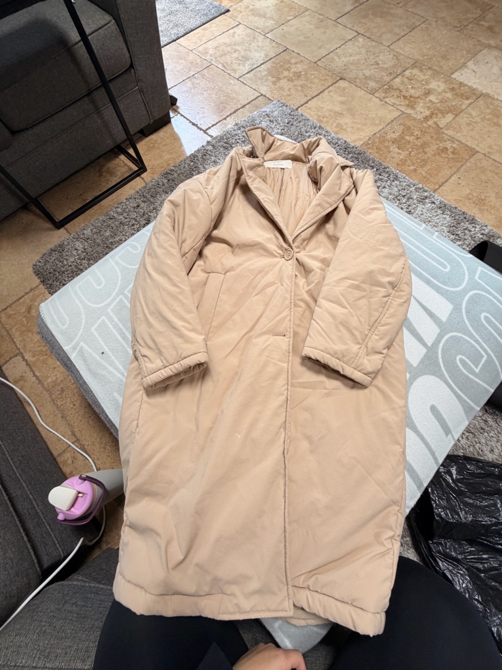 Beige Long Puffer Coat - Women's